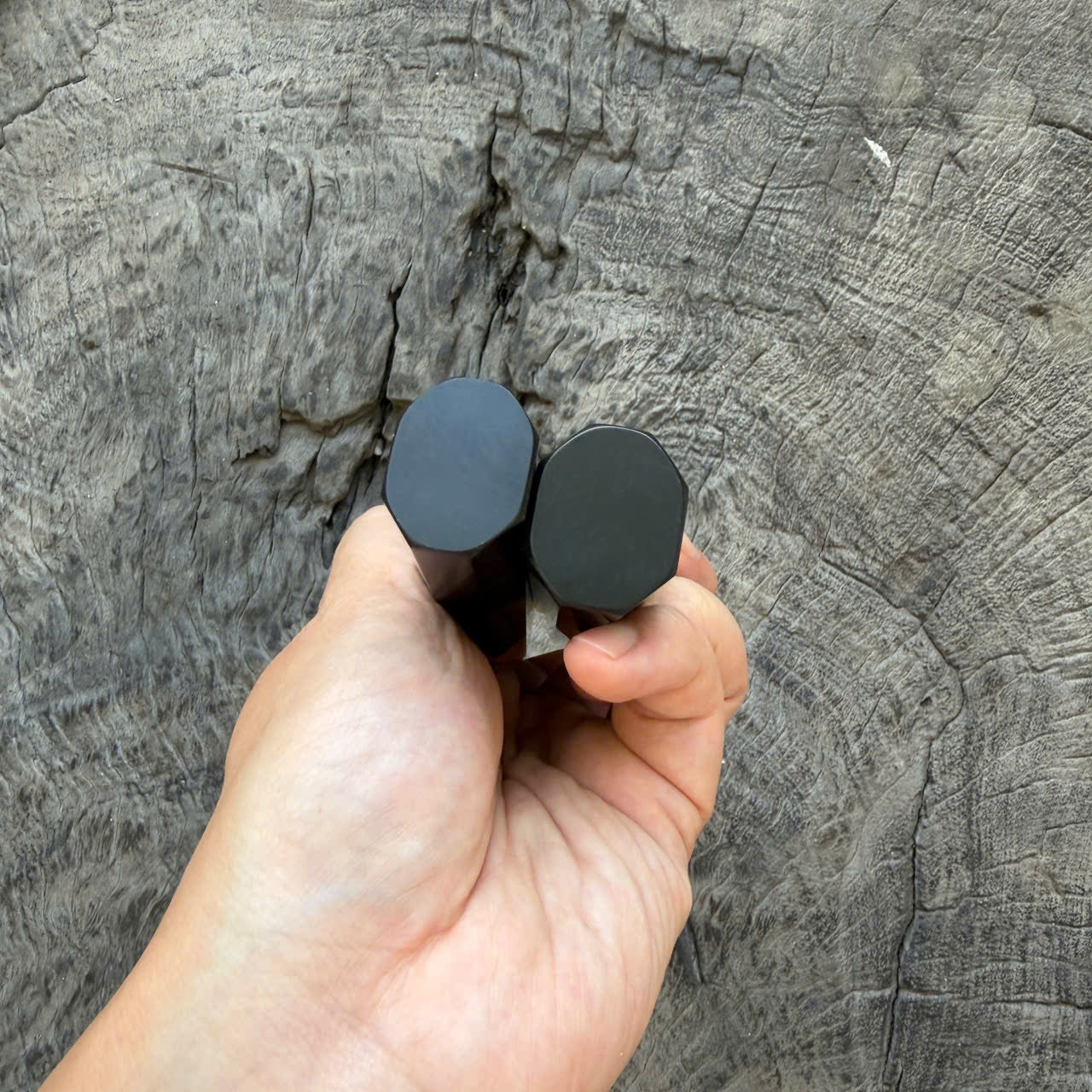 I - Set of 2 Ebony Wa handle, White Horn Ferrule, 145 and 125 mm handle