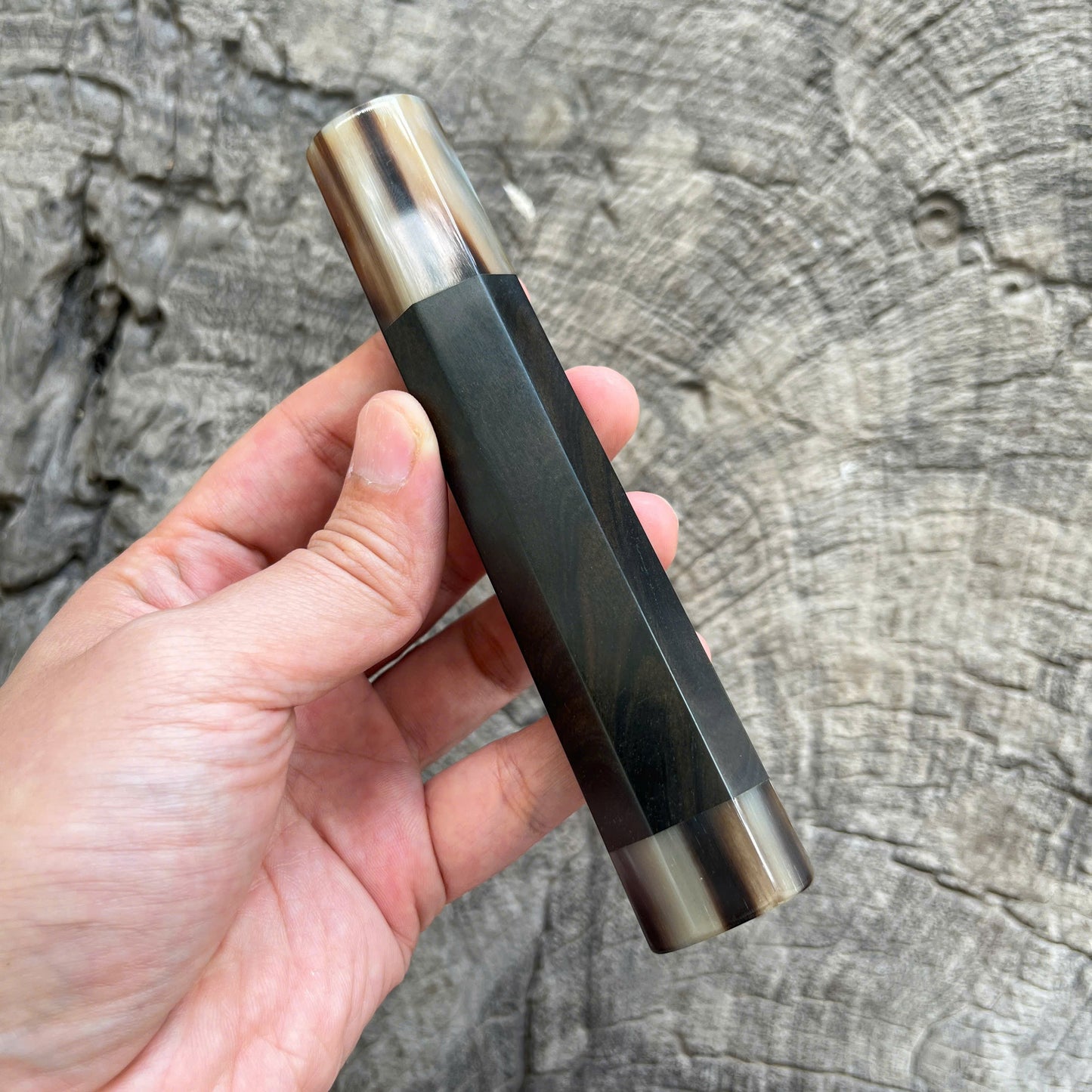 I - 10 Ebony Wa handle, Marble horn ferrule End Cap - 140mm