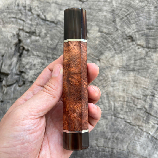 I- 2 Amboyna Burl Wa handle, Marble horn ferrule and End cap, Nickel spacer - 135mm