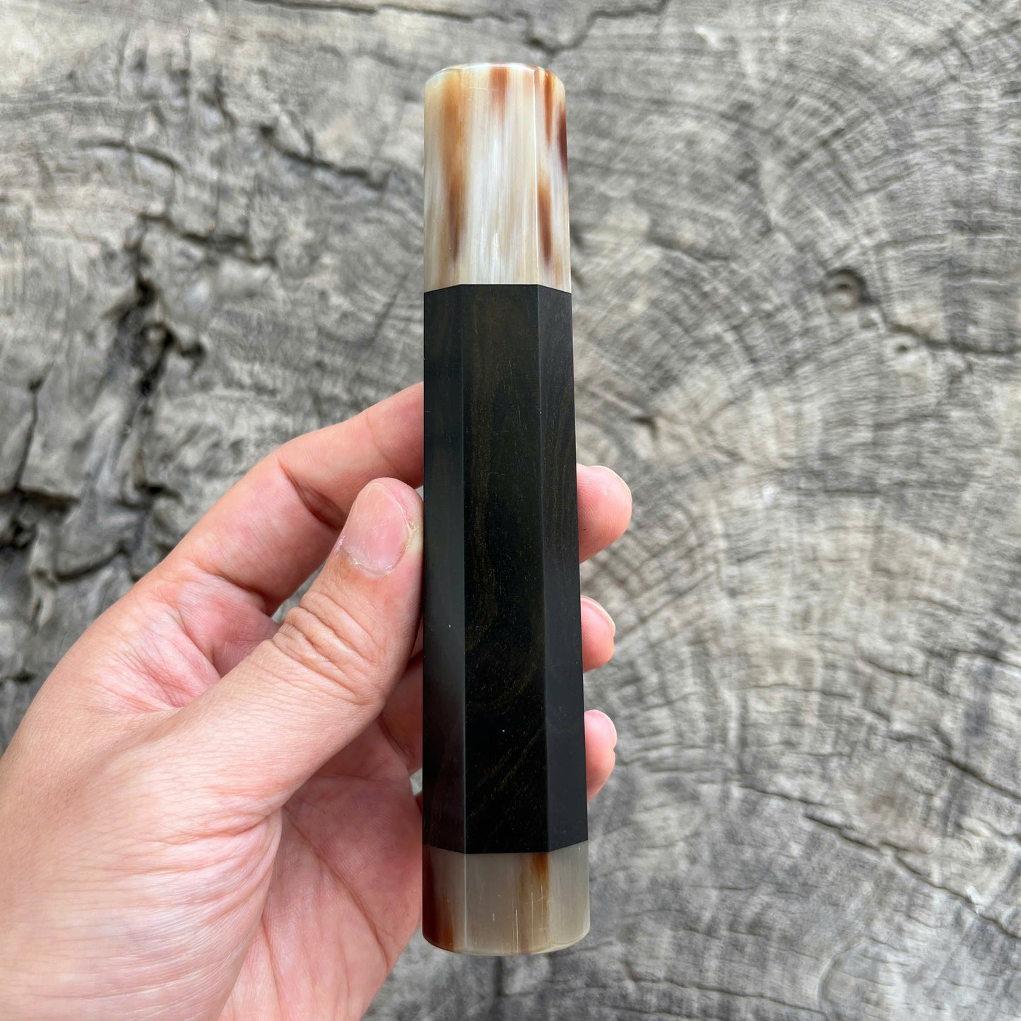 I - 11 Ebony Wa handle, Marble horn ferrule End Cap - 140mm