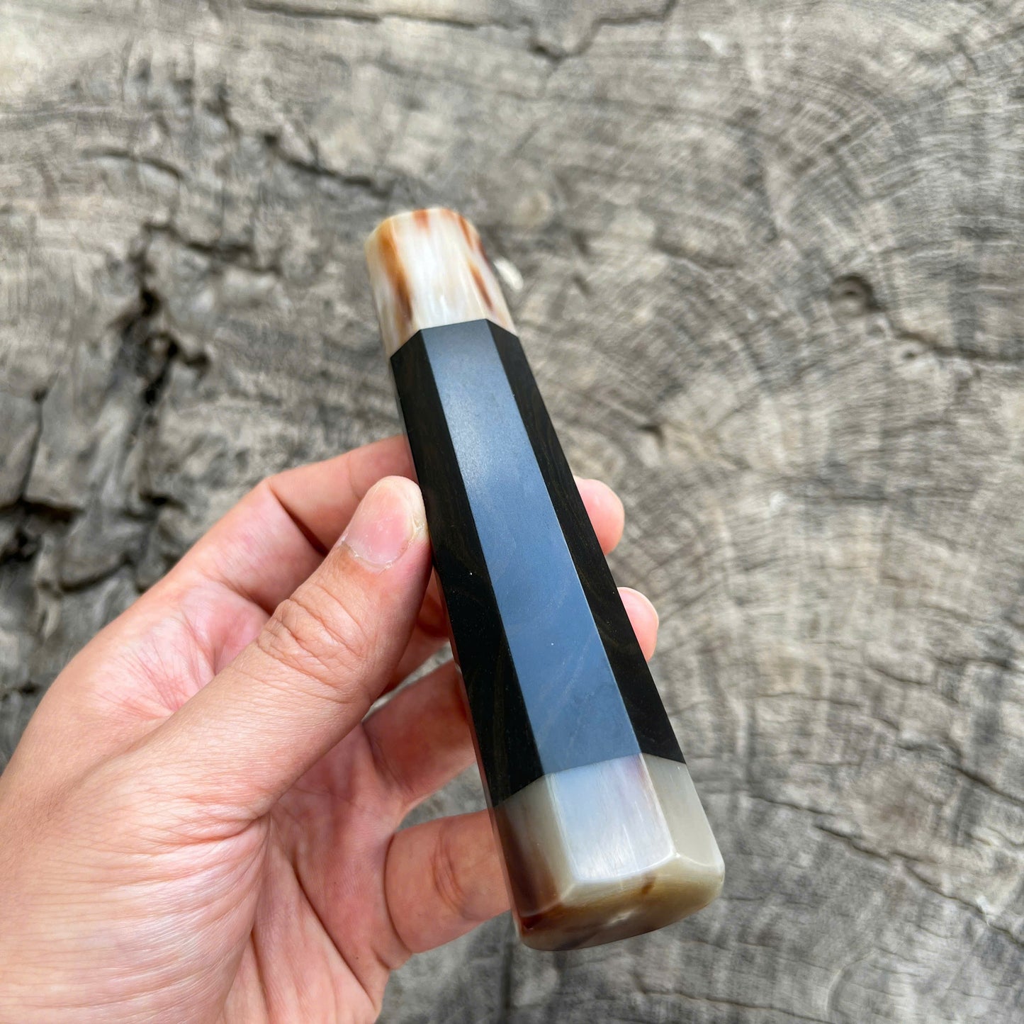 I - 11 Ebony Wa handle, Marble horn ferrule End Cap - 140mm