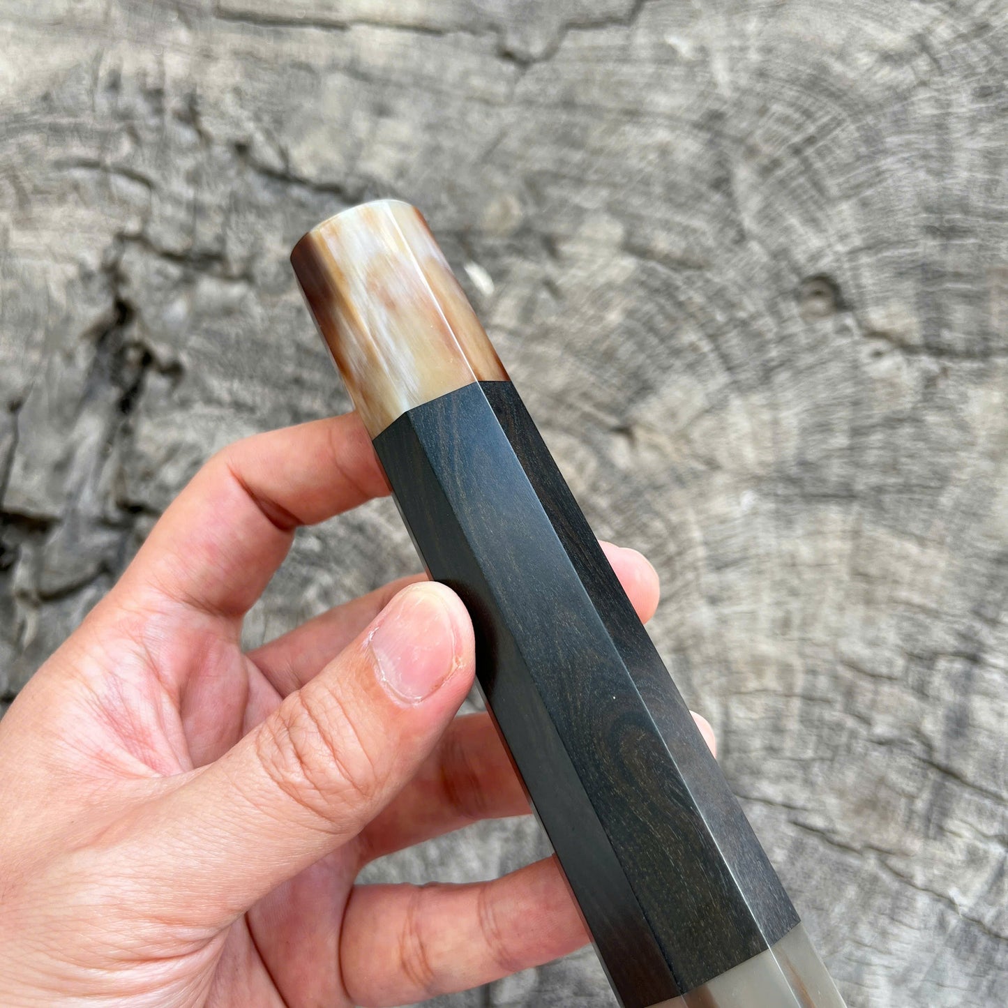 I - 11 Ebony Wa handle, Marble horn ferrule End Cap - 140mm