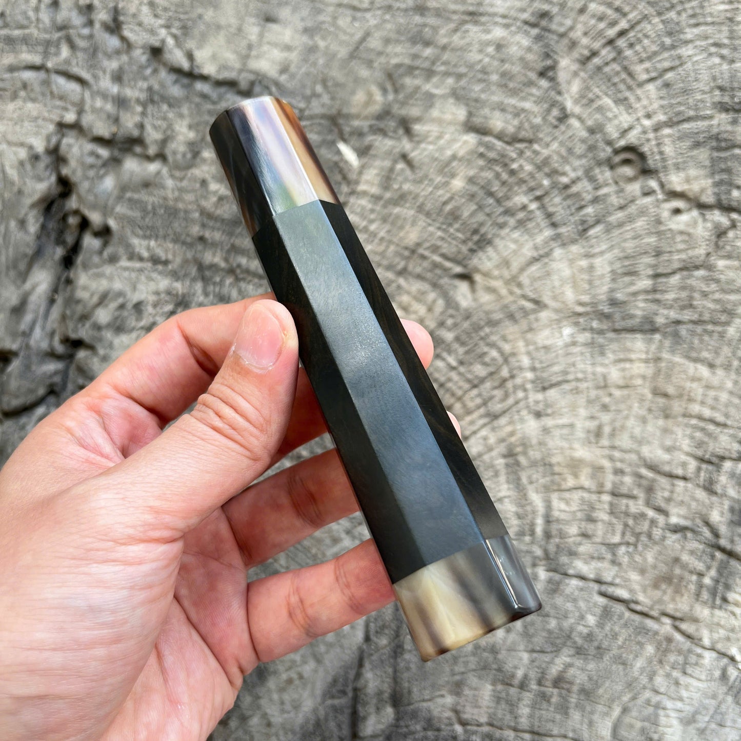 I - 10 Ebony Wa handle, Marble horn ferrule End Cap - 140mm