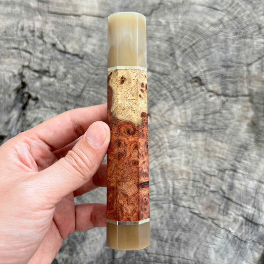 I - 3 Two tone Amboyna Burl Wa handle, Marble horn ferrule and End cap, Nickel spacer - 145mm