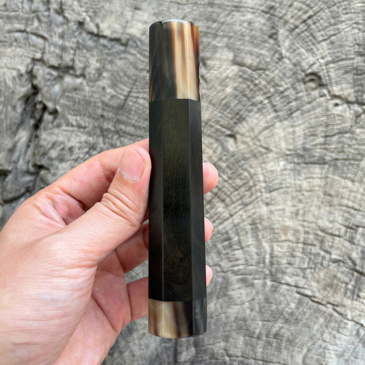 I - 10 Ebony Wa handle, Marble horn ferrule End Cap - 140mm