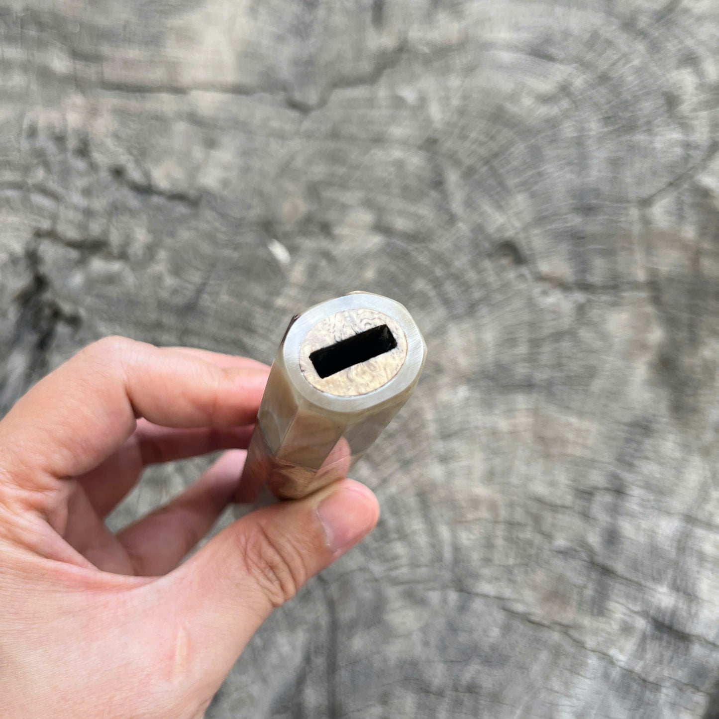 I - 3 Two tone Amboyna Burl Wa handle, Marble horn ferrule and End cap, Nickel spacer - 145mm