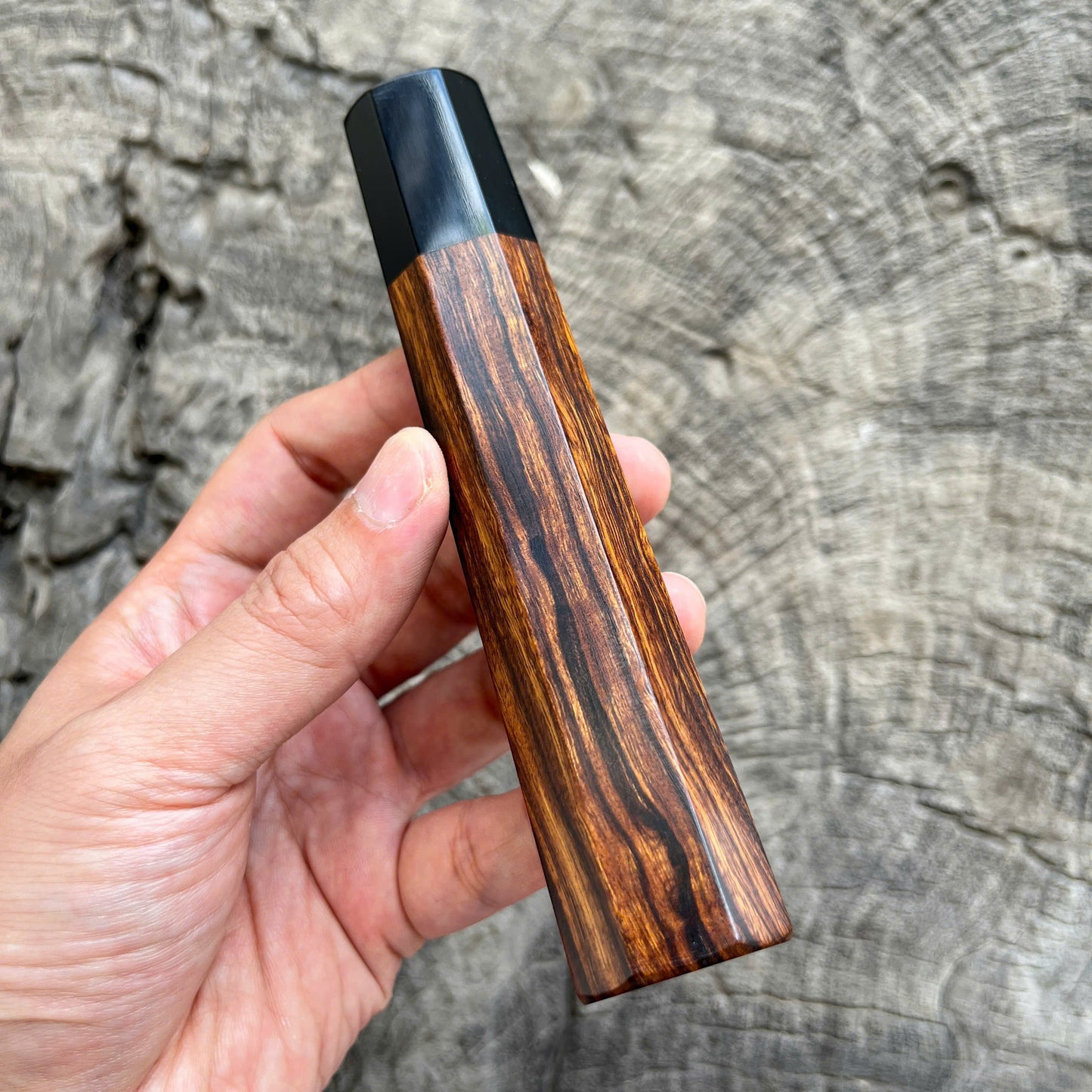 I -  3 Desert ironwood Wa handle, Black horn ferrule - 145mm