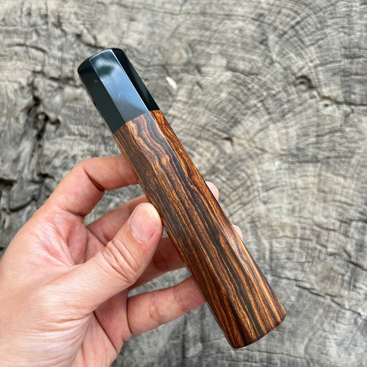 I -  3 Desert ironwood Wa handle, Black horn ferrule - 145mm
