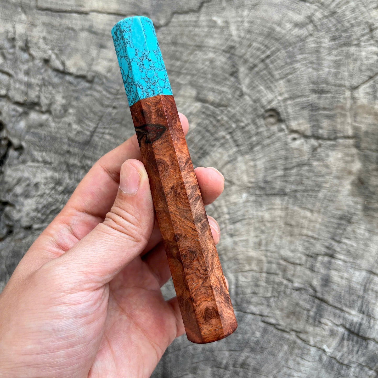 I- 15 Amboyna Burl Wa handle, Turquoise stone ferrule - 135mm