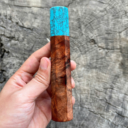 I- 15 Amboyna Burl Wa handle, Turquoise stone ferrule - 135mm