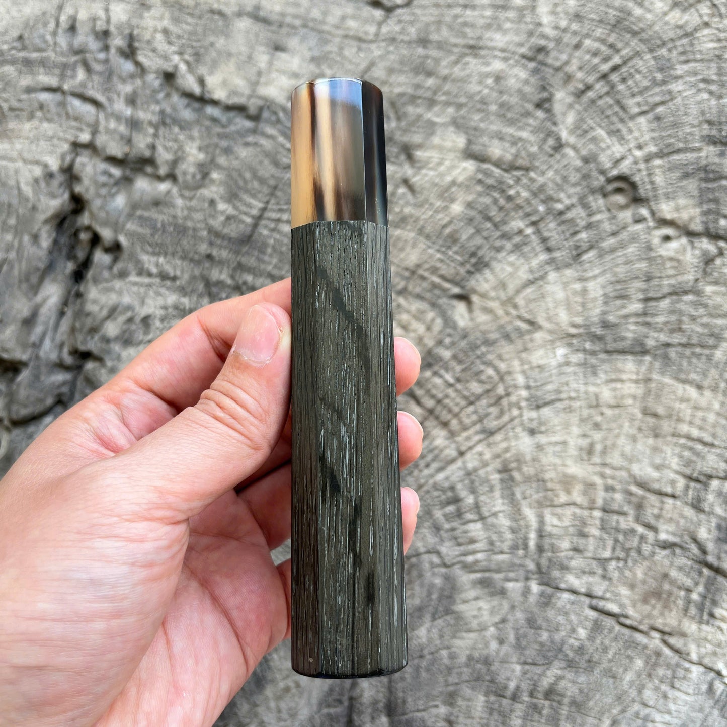 I - Bog Oak Wa handle, Marble horn ferrule - 140mm