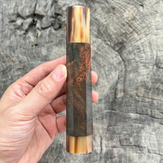 I - 3 Rare Siamese Rosewood Burl Wa handle, Marble horn ferrule, End cap - 140mm