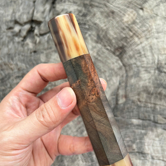 I - 3 Rare Siamese Rosewood Burl Wa handle, Marble horn ferrule, End cap - 140mm