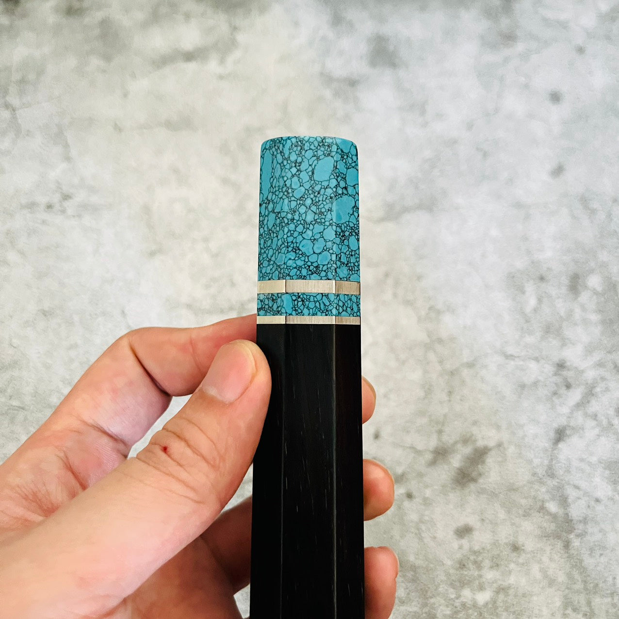 Black African Wa handle with turquoise stone Ferrule and Nickel ring