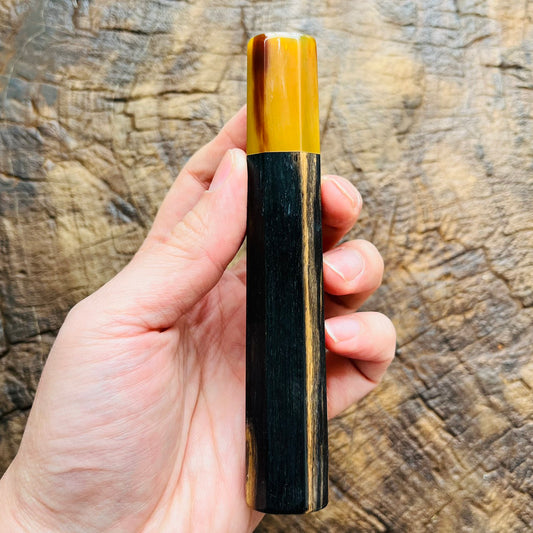 I-5 Black and white Ebony Wa handle with marble horn ferrule 130mm for yana 180-210, Petty 150-180mm