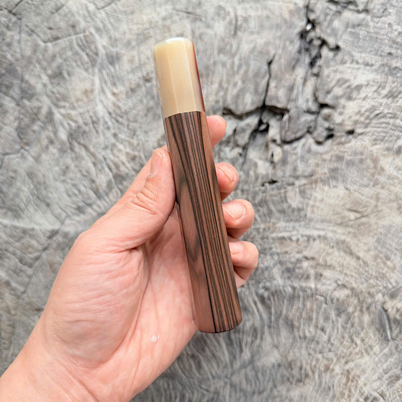 I -8 Madagascar Ebony Wa handle, marble horn ferrule,  145 mm handle