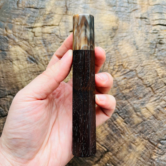 I-2 Siamese Rosewood Wa handle with marble horn ferrule 130mm for yana 180-210, Petty 150-180mm