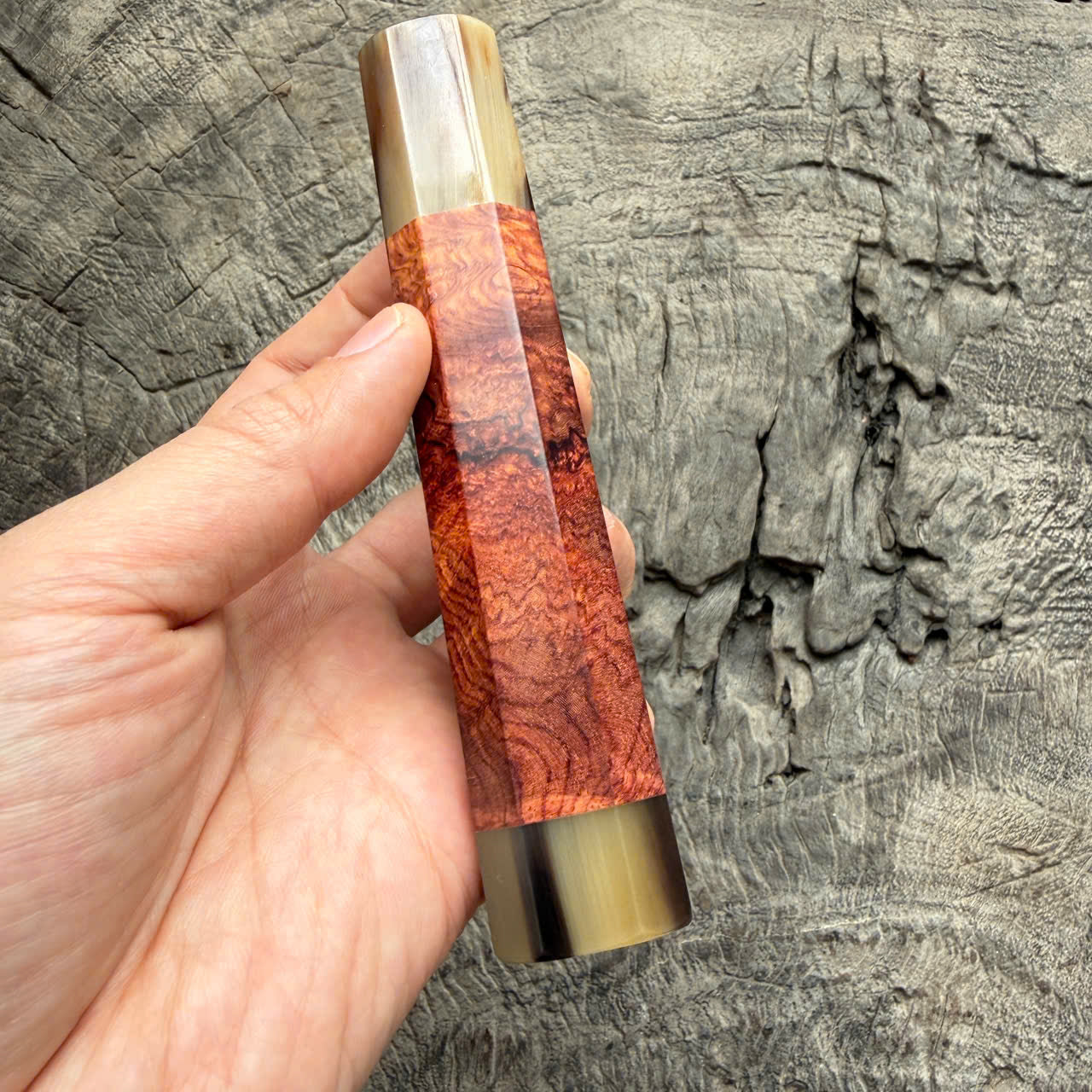 I - 6 Burl Rosewood Wa Handle,Marble horn ferrule End cap- 140mm