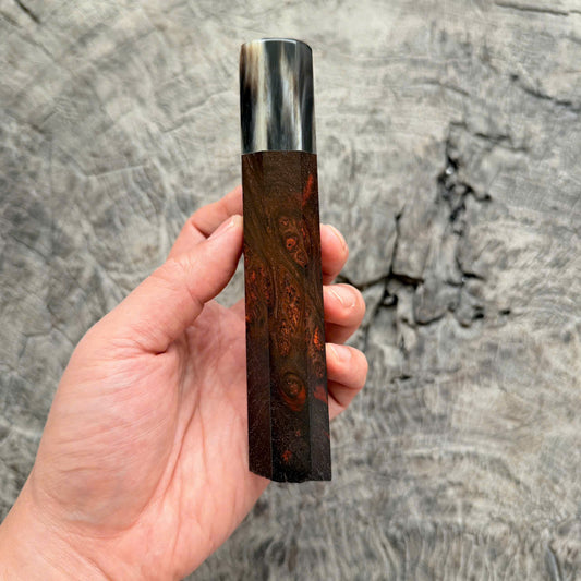 I - SUPER Siamese Rosewood Burl Wa handle, Live Edge, Cool black white horn Ferrule,  145mm handle