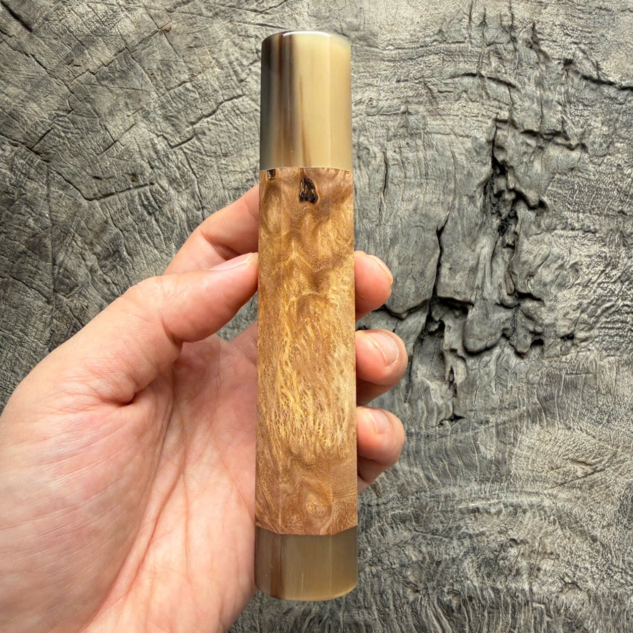 I - Burl crape myrtle Wa handle, Marble horn ferrule - end cap- 145 mm