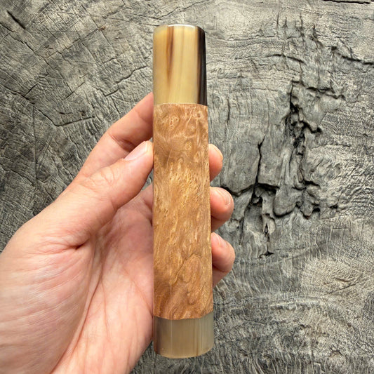 I - Burl crape myrtle Wa handle, Marble horn ferrule - end cap- 145 mm