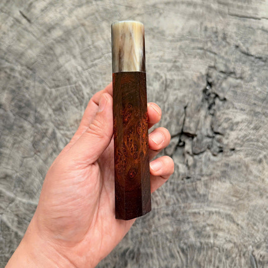 I - SUPER Siamese Rosewood Burl Wa handle, Live Edge, Cool black white horn Ferrule,  145mm handle