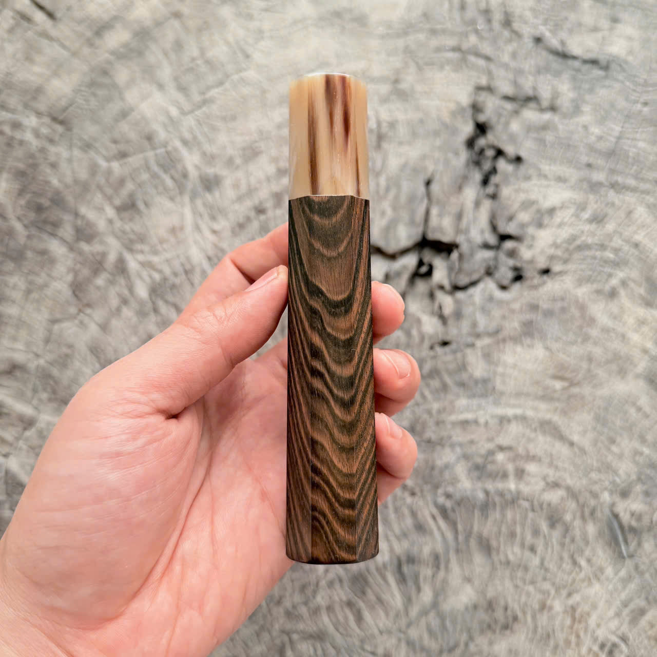 I -9 Madagascar Ebony Wa handle, Horizontal grain, White horn ferrule, 140 mm handle