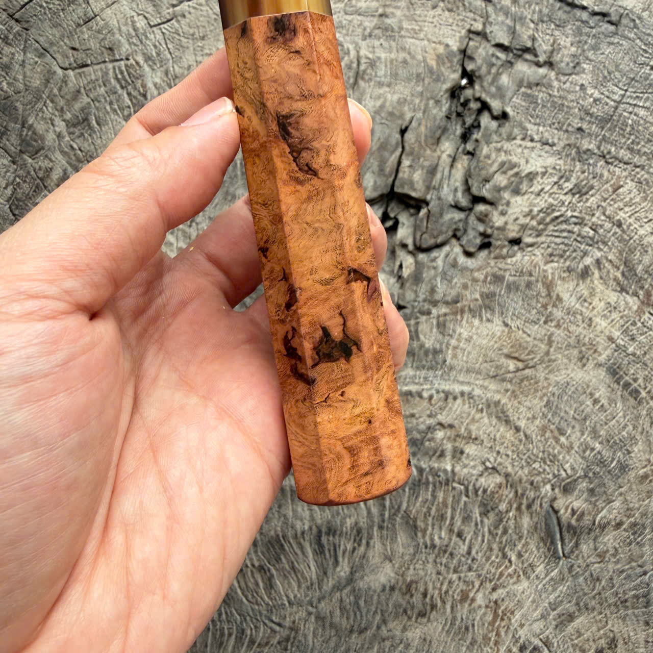 I- 7 Viet Ironwood Burl Wa handle, Marble horn Ferrule - 135mm