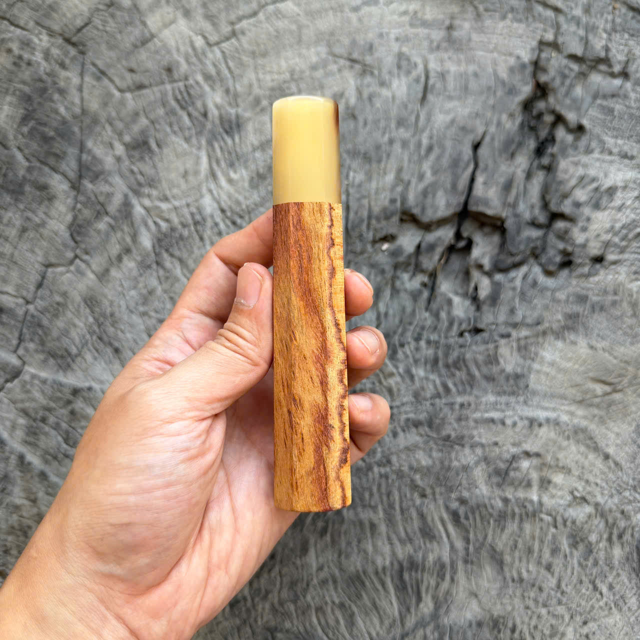 I- Rare Huanghuali Wa handle, Marble horn ferrule, 135mm handle