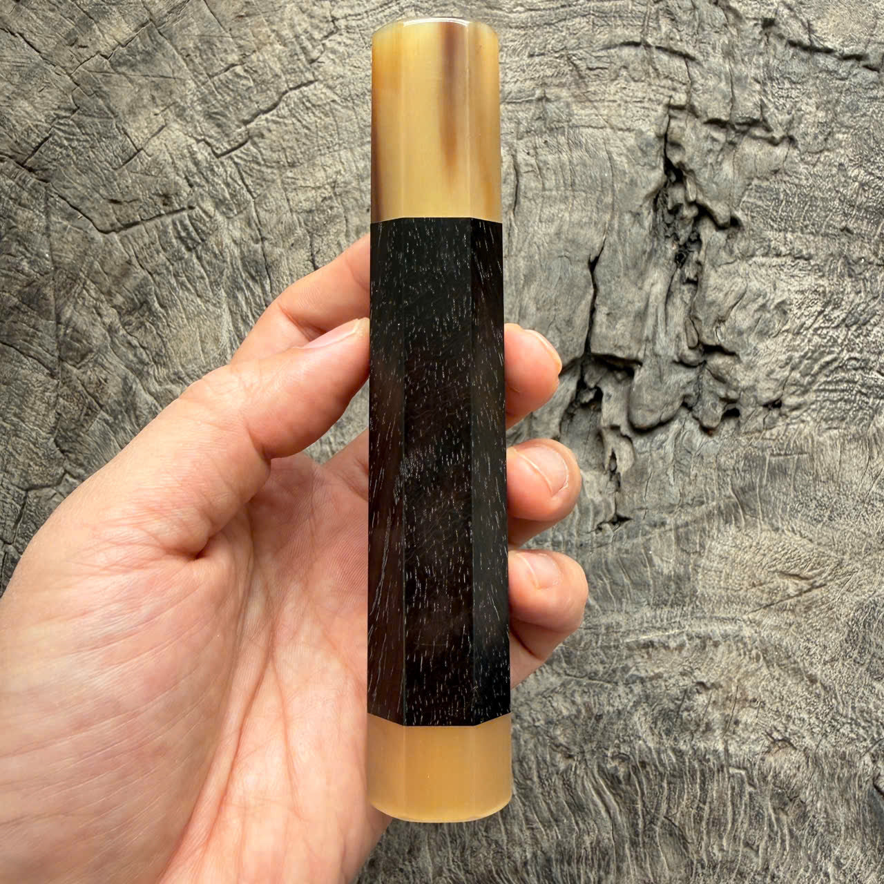 I - 25 Black Siam Rosewood Wa Handle,White horn ferrule End cap- 140mm