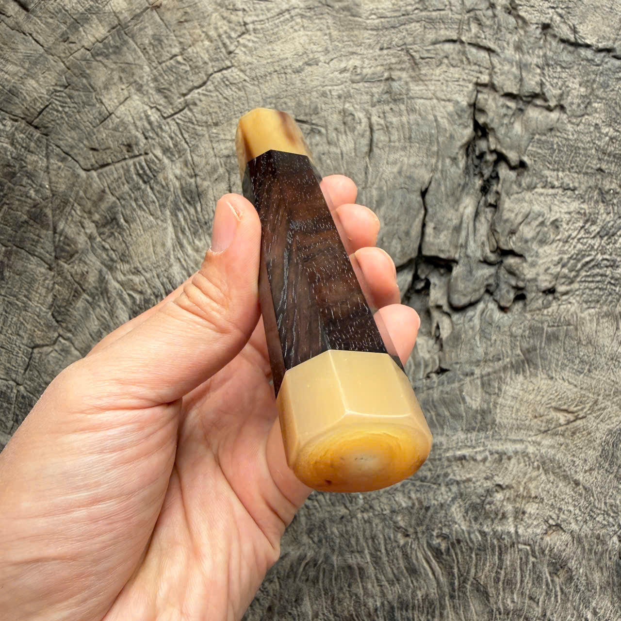 I - 25 Black Siam Rosewood Wa Handle,White horn ferrule End cap- 140mm