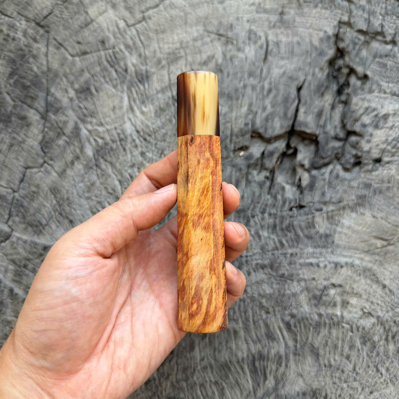 I- Rare Huanghuali Wa handle, Marble horn ferrule, 135mm handle