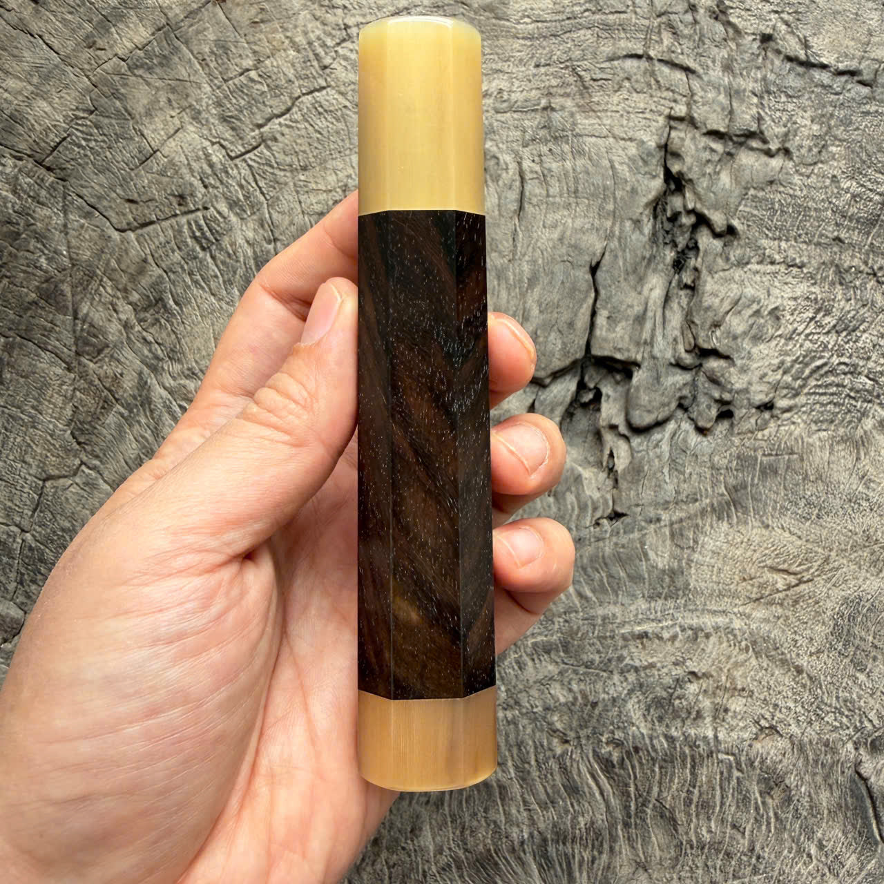 I - 25 Black Siam Rosewood Wa Handle,White horn ferrule End cap- 140mm