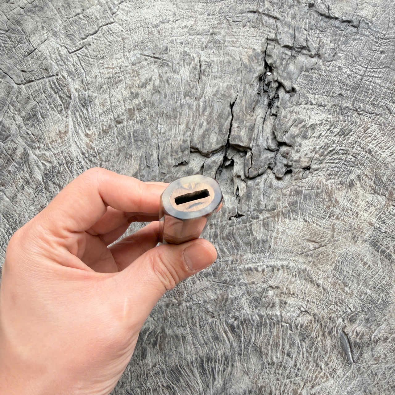 I - Slim Ebony burl Wa handle, Marble Horn Ferrule and End cap,  140 mm