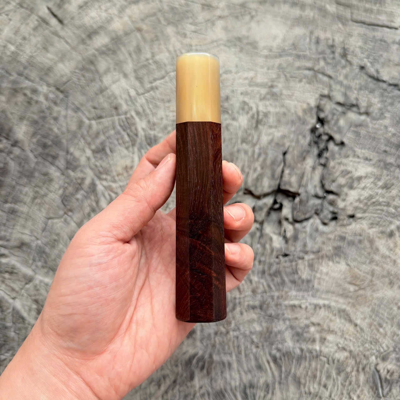 I -8 Curly Siamese Rosewood Wa handle ,White horn Ferrule , 140mm handle