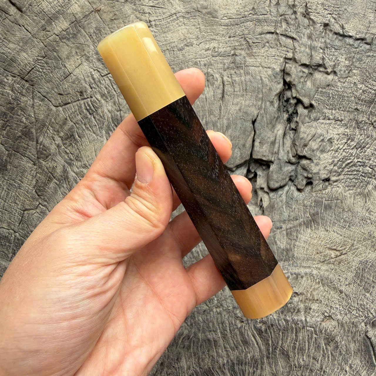 I - 25 Black Siam Rosewood Wa Handle,White horn ferrule End cap- 140mm