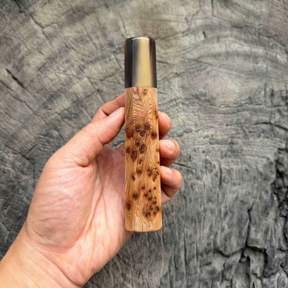 I - 3 Super Cool Chinese Cedar Burl Wa handle, Marble Horn Ferrule, 140mm handle