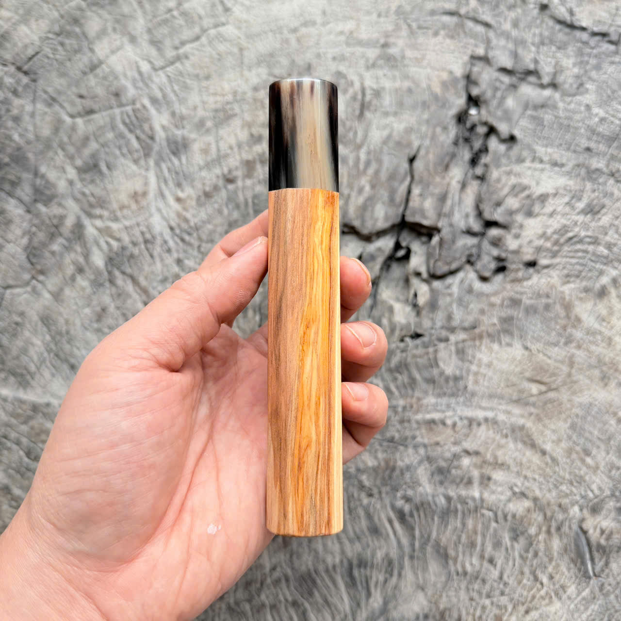 I - Slim Two Tone Tamamoku Cedar Wa handle, Marble Horn Ferrule,  145 mm