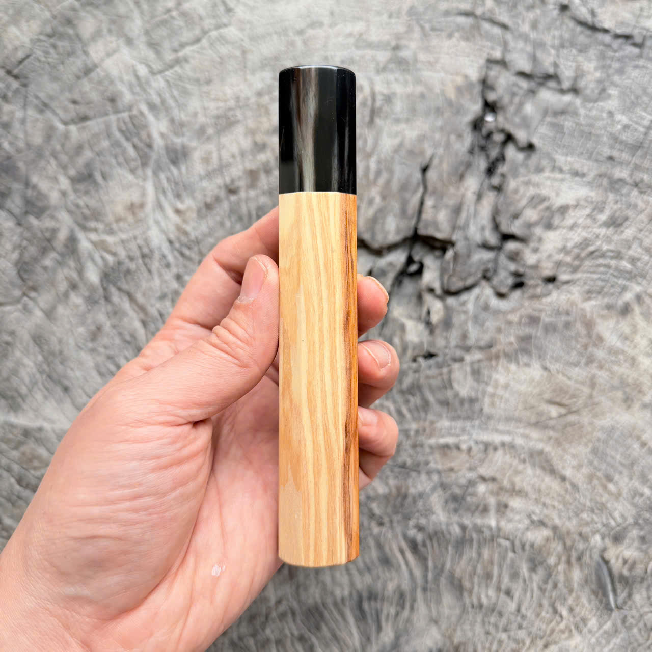 I - Slim Two Tone Tamamoku Cedar Wa handle, Marble Horn Ferrule,  145 mm