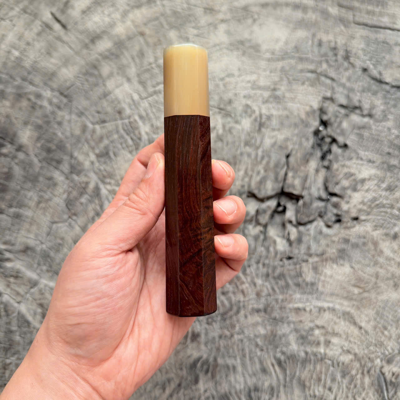 I -8 Curly Siamese Rosewood Wa handle ,White horn Ferrule , 140mm handle