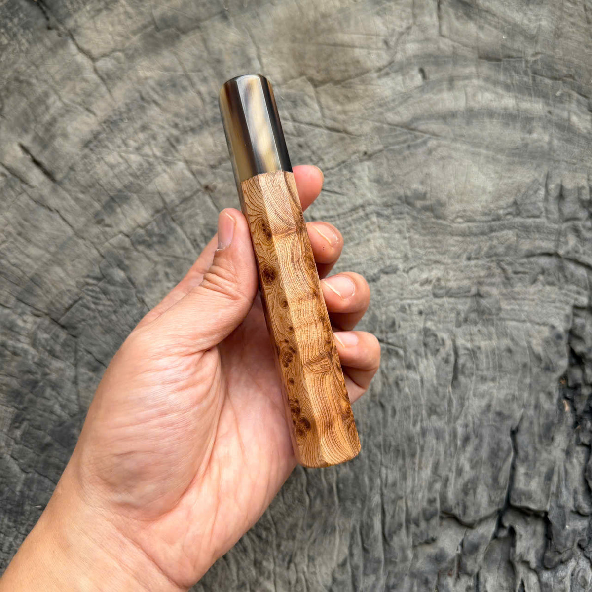 I - 3 Super Cool Chinese Cedar Burl Wa handle, Marble Horn Ferrule, 140mm handle