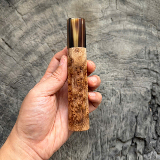 I - 3 Super Cool Chinese Cedar Burl Wa handle, Marble Horn Ferrule, 140mm handle