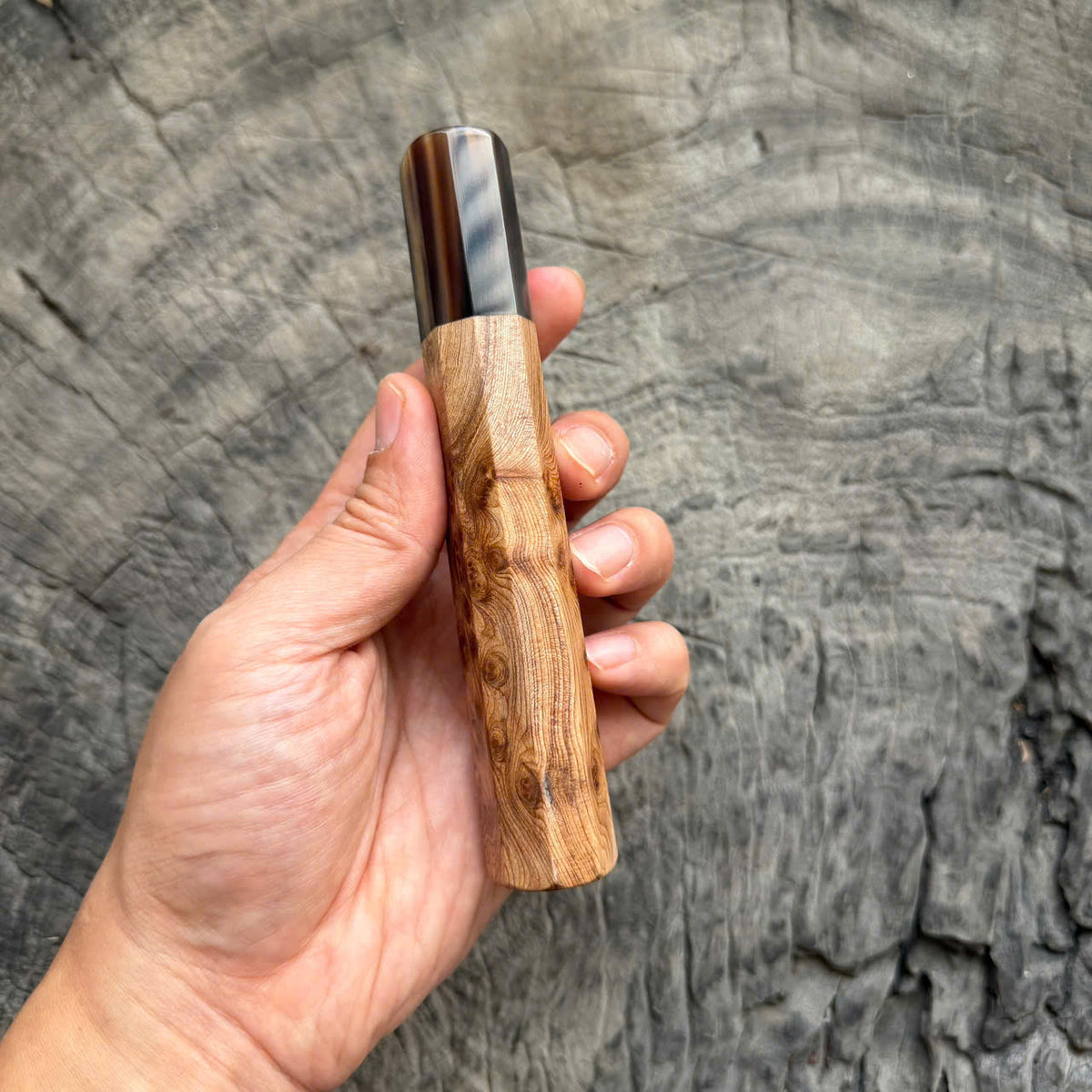 I - 3 Super Cool Chinese Cedar Burl Wa handle, Marble Horn Ferrule, 140mm handle