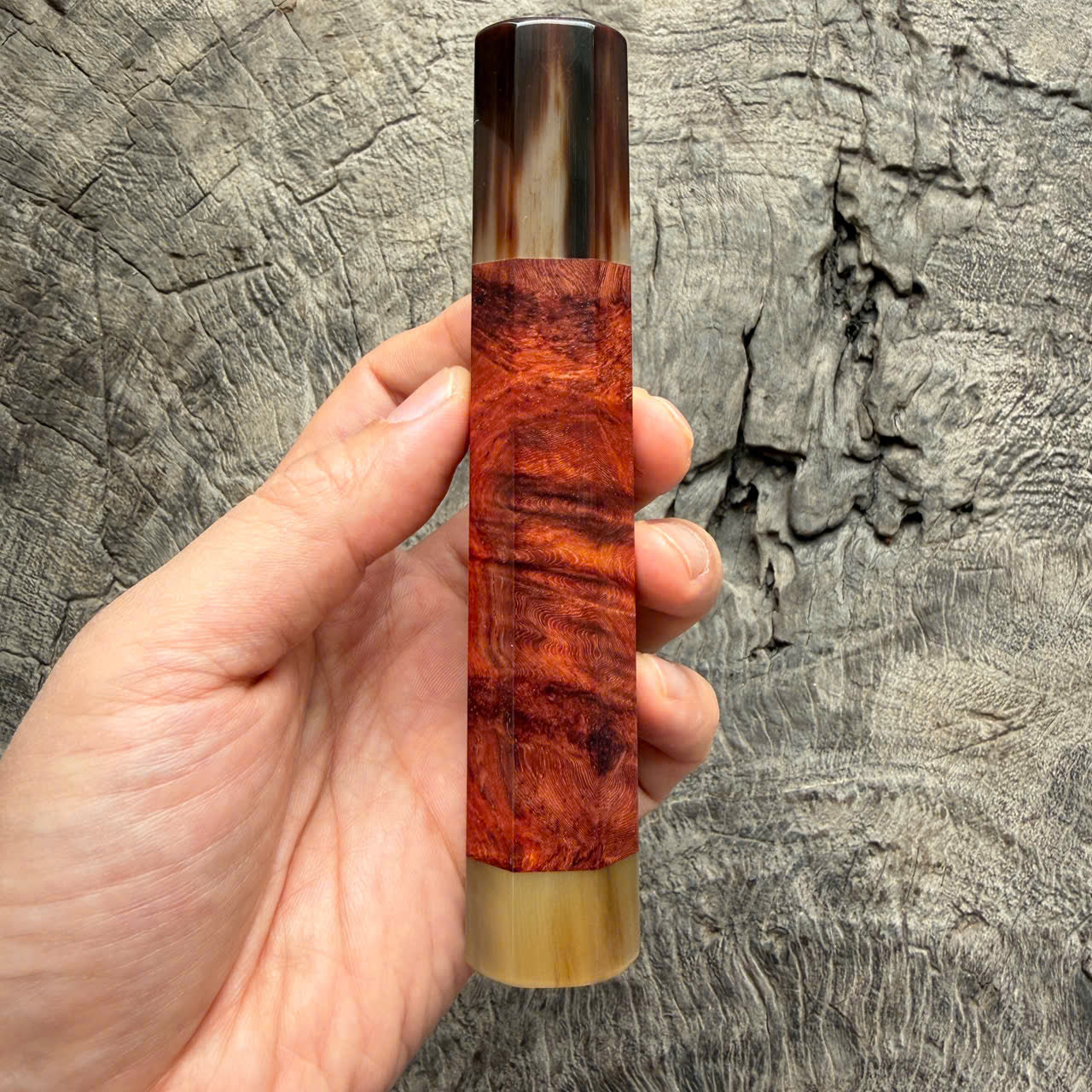 I - 26 Curly Rosewood Wa Handle, Marble horn ferrule End cap- 140mm