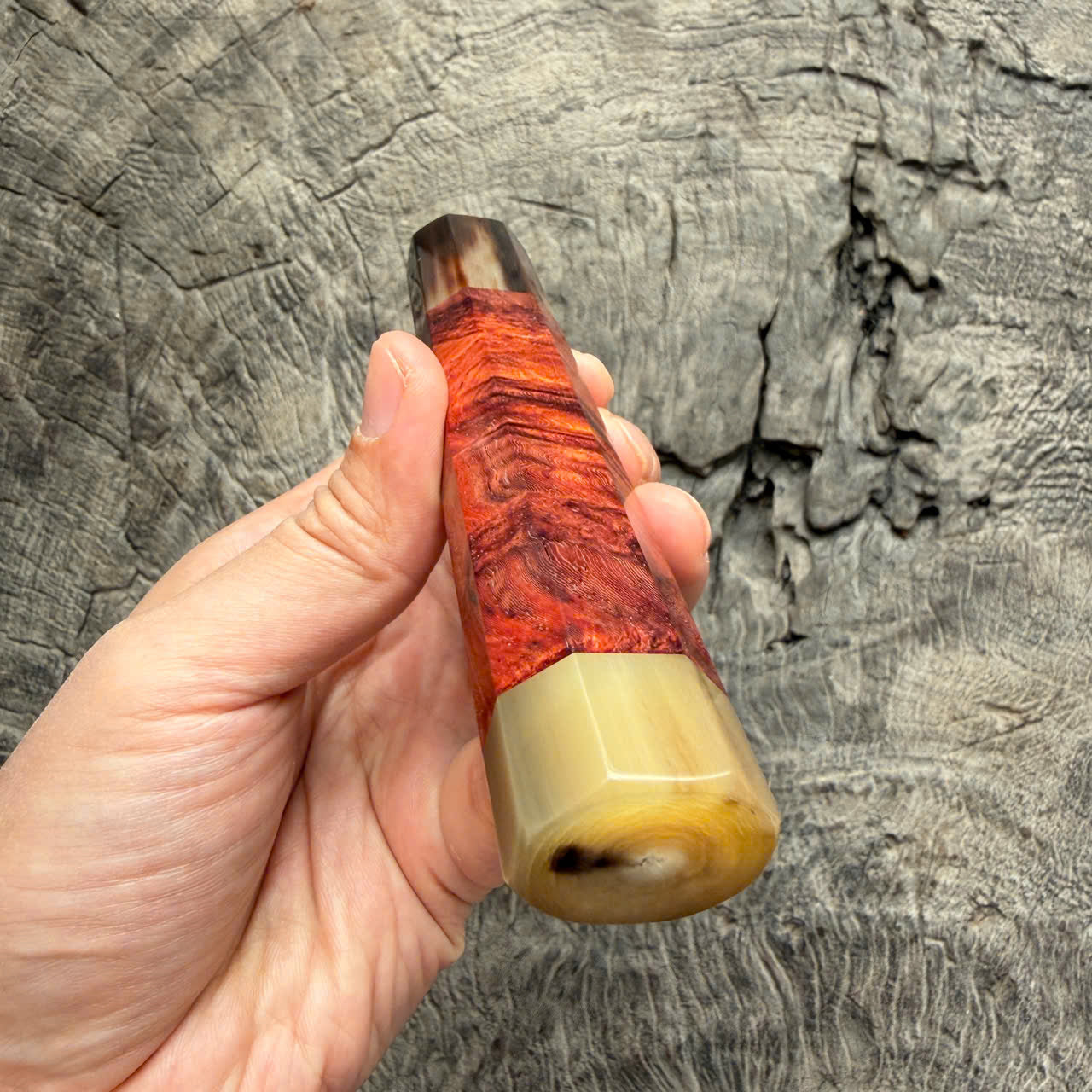 I - 26 Curly Rosewood Wa Handle, Marble horn ferrule End cap- 140mm