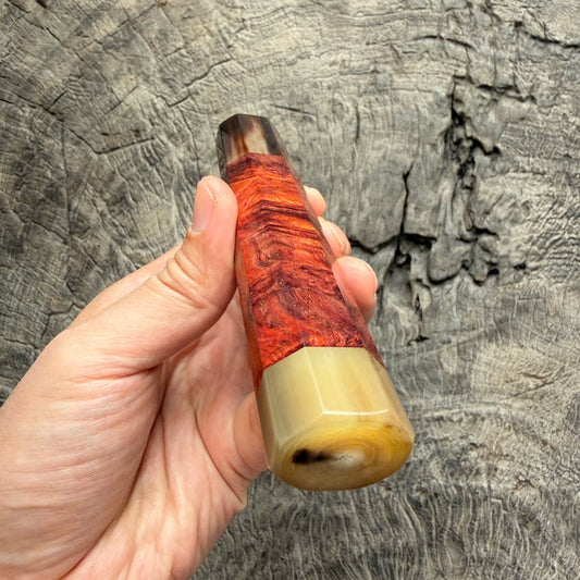 I - 26 Curly Rosewood Wa Handle, Marble horn ferrule End cap- 140mm