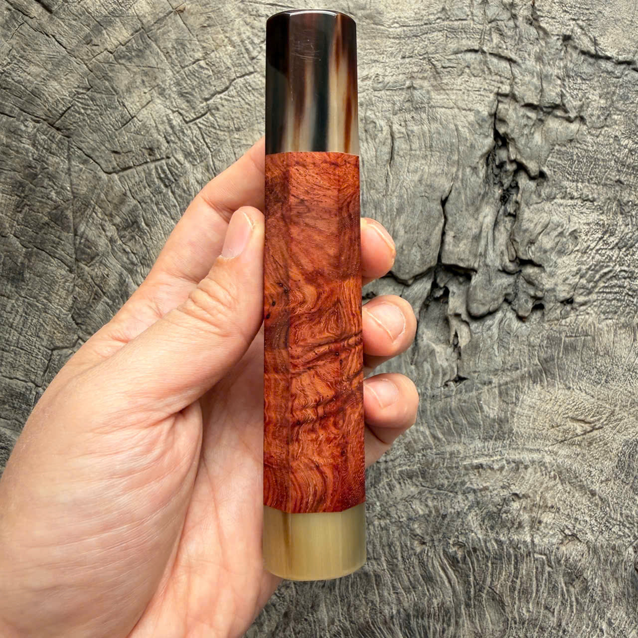 I - 26 Curly Rosewood Wa Handle, Marble horn ferrule End cap- 140mm