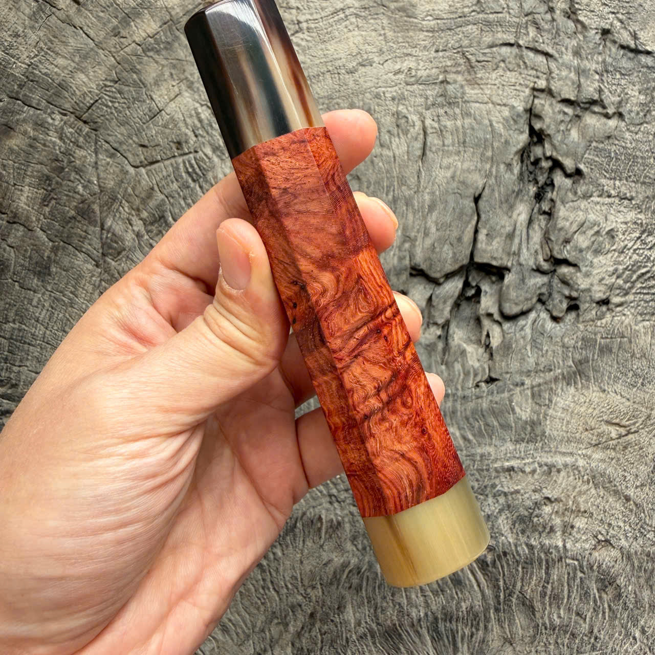 I - 26 Curly Rosewood Wa Handle, Marble horn ferrule End cap- 140mm