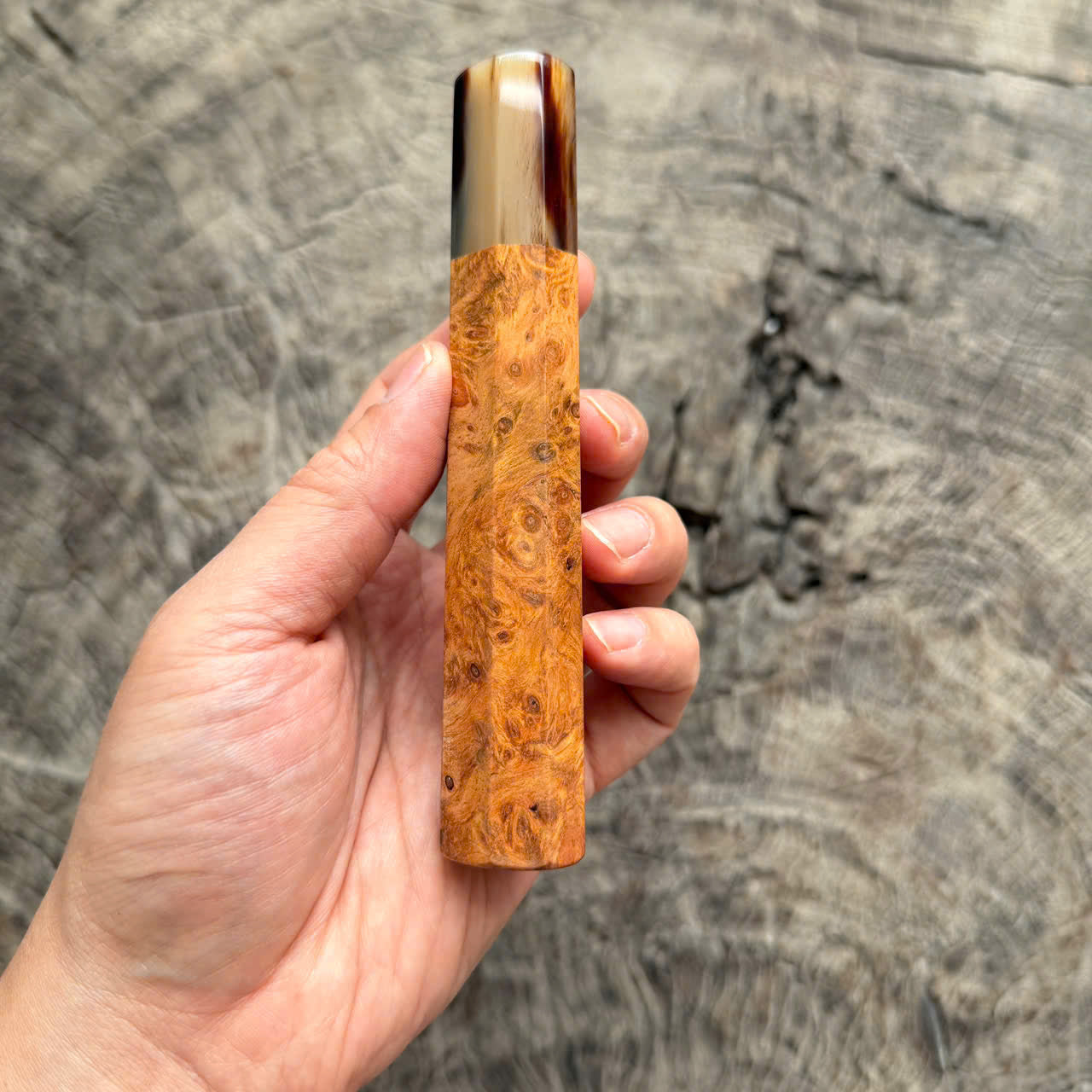 I- 16 Dragon Blood Burl Wa handle, Marble horn Ferrule - 135mm