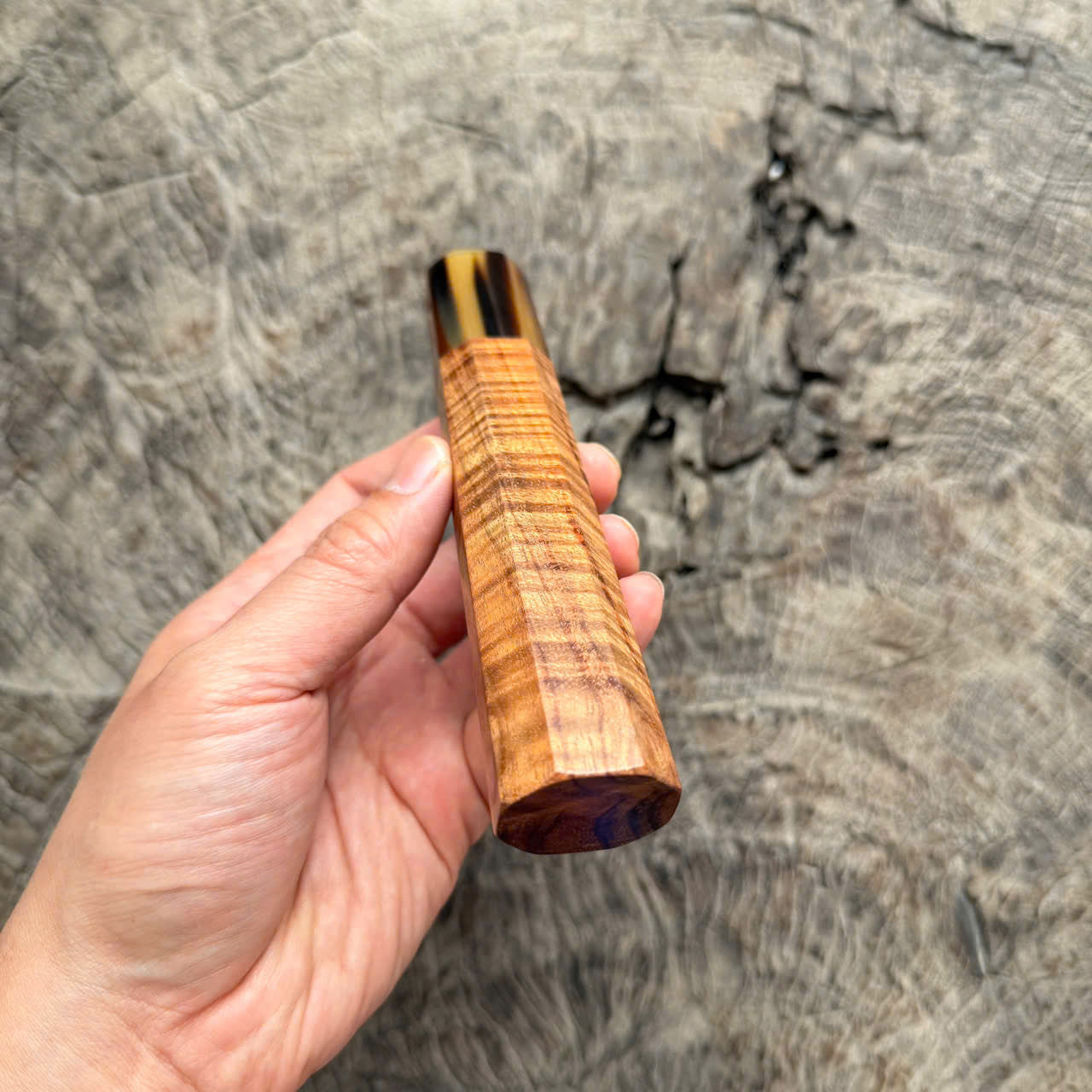 I -4 Curly Hawaiian Koa Wa handle, marble horn ferrule,  145 mm handle